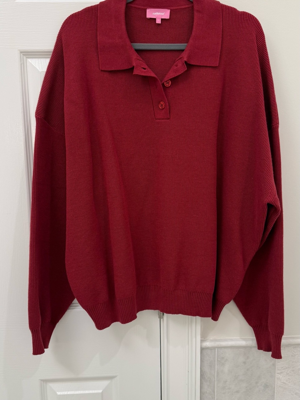 Women's Burgundy Polo Knit Sweater